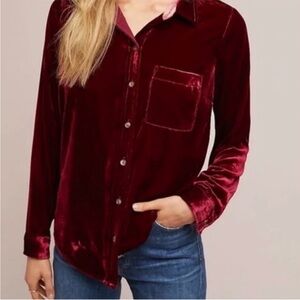 Anthropologie Velvet Maroon Button-Down Shirt